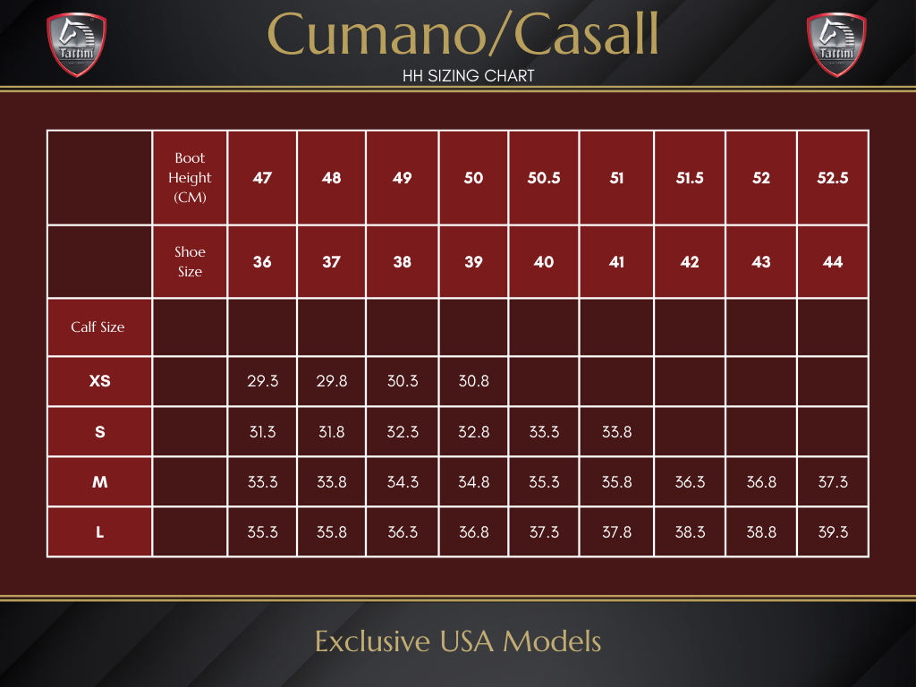 Cumano: Casall HH Chart - Tattini Boots USA Exclusive Model